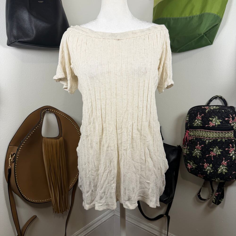 Reformation Cream Ribbed Off-Shoulder Knit Top XS